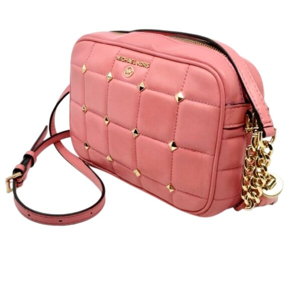 MICHAEL KORS~Jet Set Studded Quilted Lamb Leather Camera Bag~PINK CROSSBODY /TAG - Picture 4 of 8